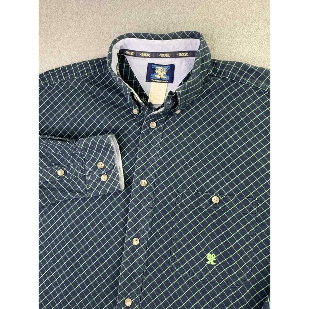 VTG Wrangler 20X Shirt Mens XL Blue Green Long Sleeve Button Down Western Rodeo